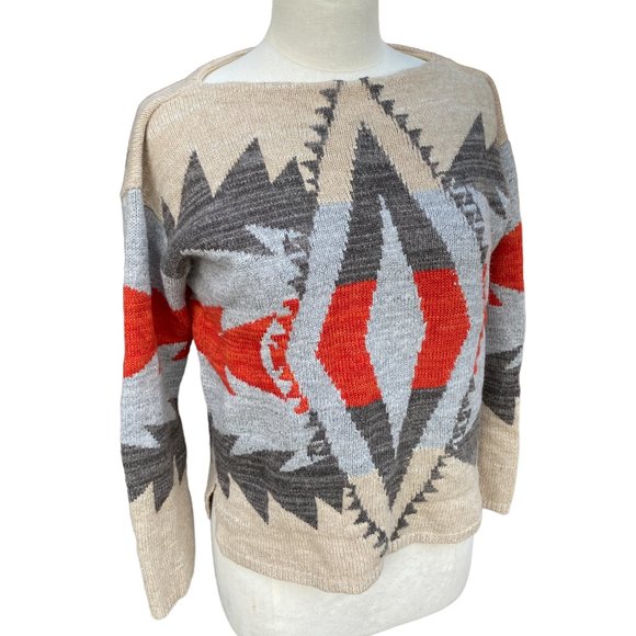 Lauren Ralph Lauren Wool Blend Southwestern Ranch Navajo Aztec Sweater-PXS - Picture 1 of 12